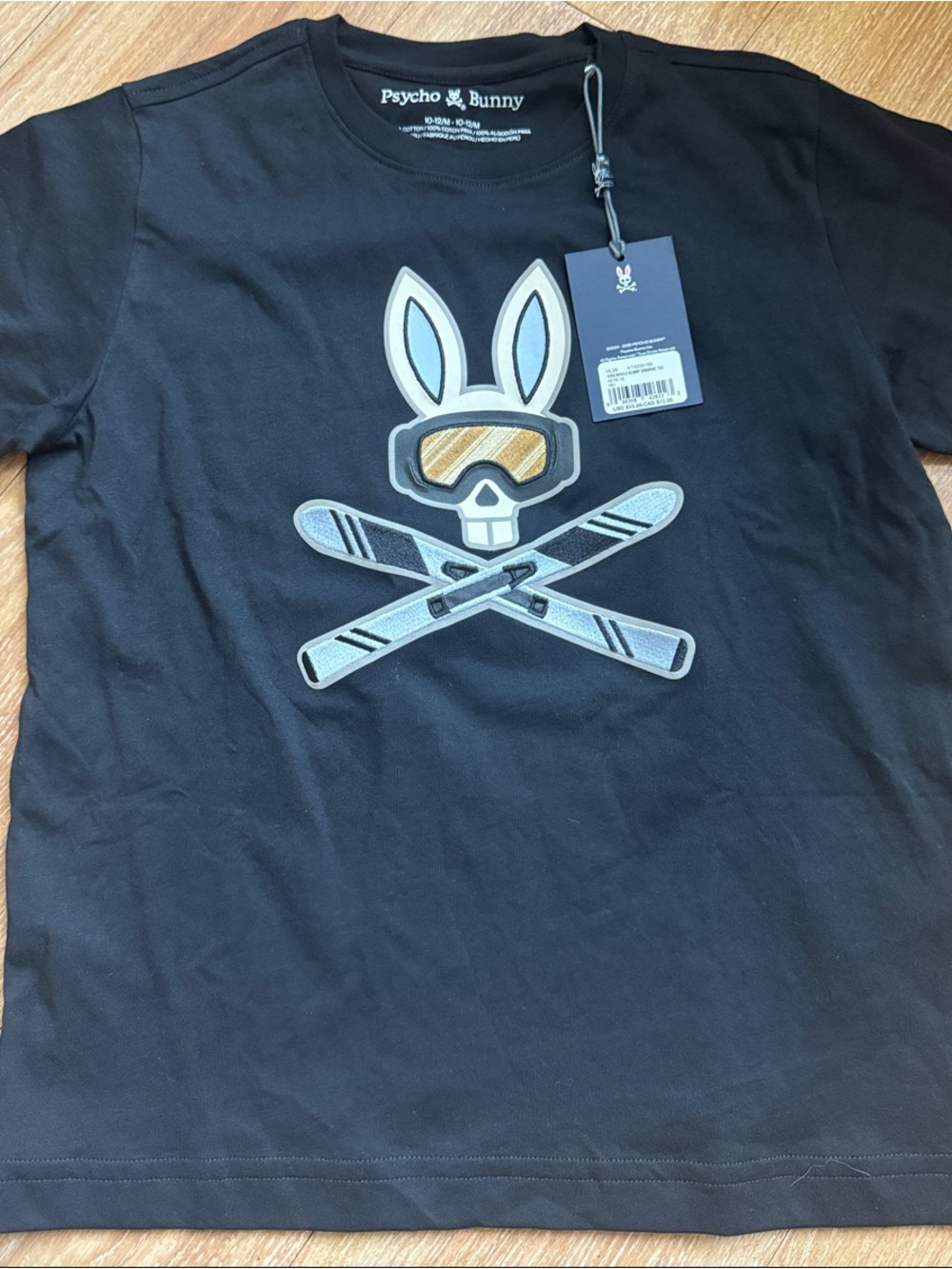 Psycho Bunny Black Tee with Ski Bunny Graphic
